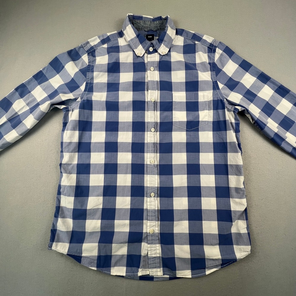 Gap Button Down Shirt Mens Large Blue Buffalo Check Plaid Cotton Casual Classic - Picture 9 of 12